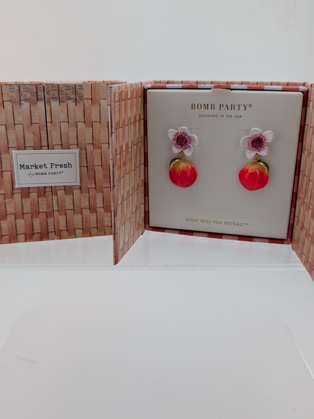 Bomb Party Red Floral Peach Drop Earrings